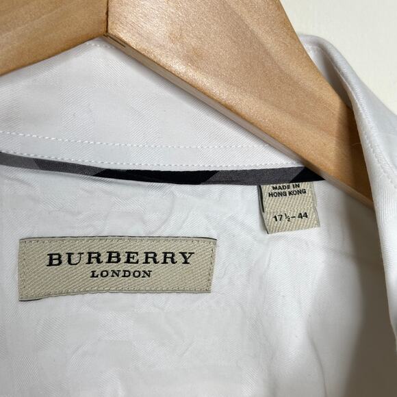 BURBERRY Button Down Shirt Subtle Nova Check Plaid White Sz 44 17 1/2 {C48} - Picture 4 of 5